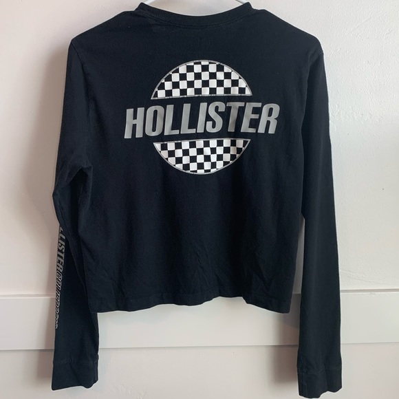 Hollister Black Checker Graphic Long Sleeve Crop Top - Picture 2 of 5